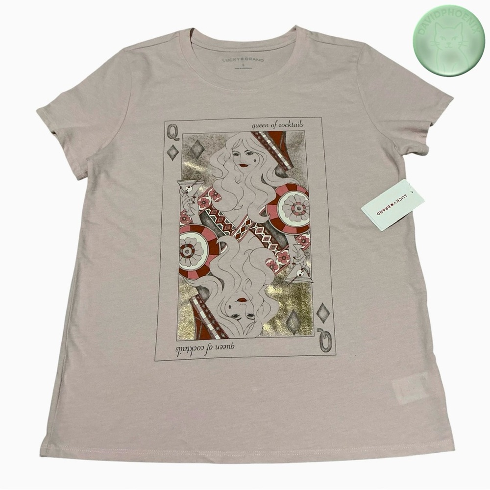 Lucky Brand Women's Queen of Cocktails Classic Crew Tee Pink Size Small NWT - Picture 6 of 14